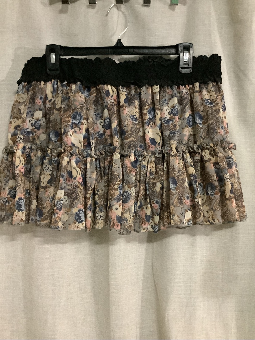 Tiered Ruffle Paisley Floral Boho Miniskirt